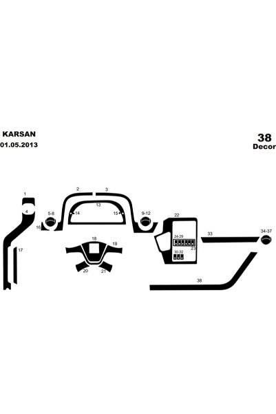 Marscockpitdesign غطاء كونسول توربيدو لسيارة بيجو كارسان جيست 2013، 38 قطعة