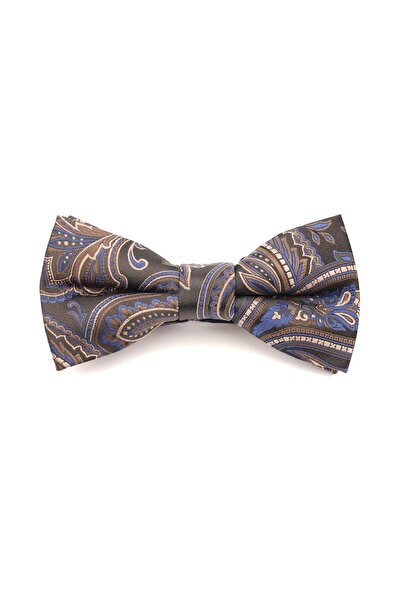 6AM Ceremony Papion negru cu model paisley maro și albastru – 100% mătase