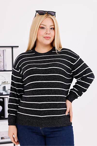 Siyezen Plus Size Striped Soft Sweater