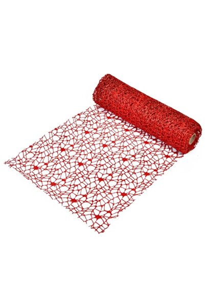 SHOPIENS Rolă de plasă decorativă de Crăciun, roșie, poliester, 5m x 24cm, sc...