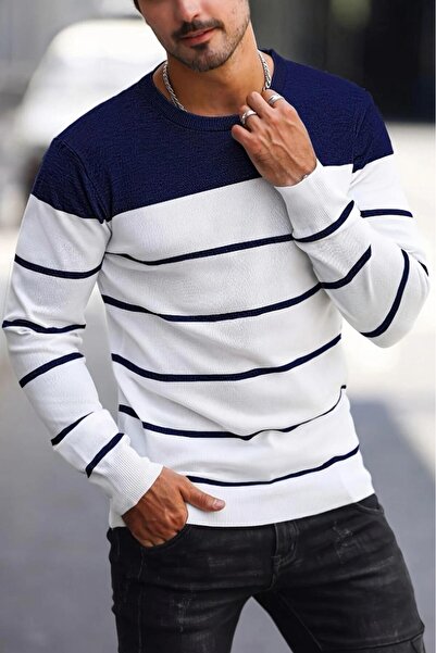 Oksit Santi Slim Fit Striped Crew Neck Men's Knitwear Sweater