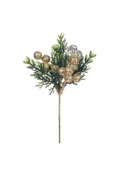 SHOPIENS Ramura Decorativa Craciun, Bej sampanie, Pomusoare si Strass, 23 cm