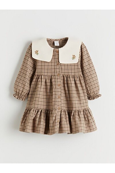 LC Waikiki LCW baby Bebe Yaka Ekose Desenli Kız Bebek Elbise