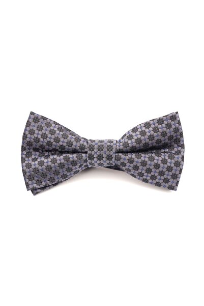 6AM Ceremony Papion clasic gri cu imprimeu geometric albastru