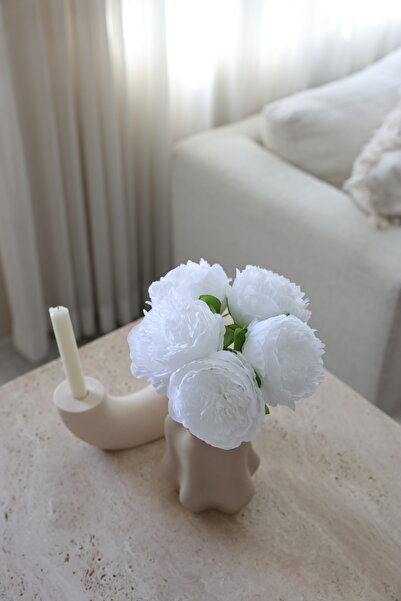 İstoria Bridal 5 White Peonies, Open Luxury Peony Rose Bouquet, Artificial Fl...