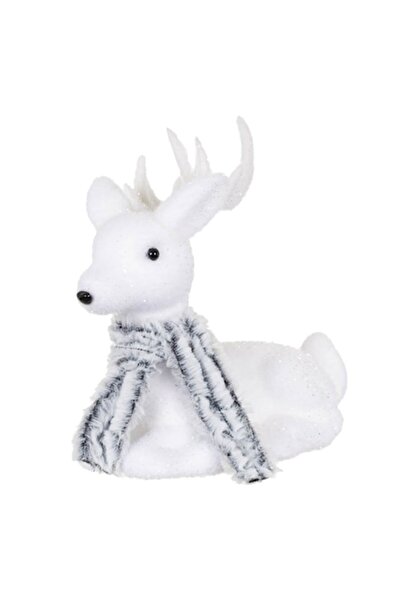 SHOPIENS Figurină decorativă de Crăciun - Cerb cu eșarfă din blană gri, spumă...