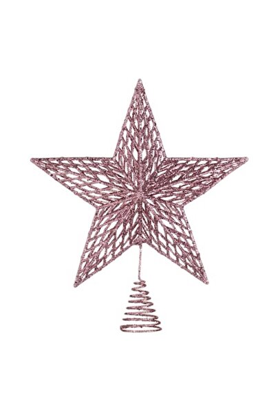 SHOPIENS Topper pentru brad în formă de stea 3D, sclipici roz, 33 cm (perforat)