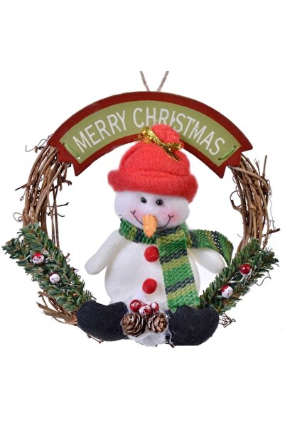 SHOPIENS Decorațiune de Crăciun suspendată din lemn - Coroană de om de zăpadă...