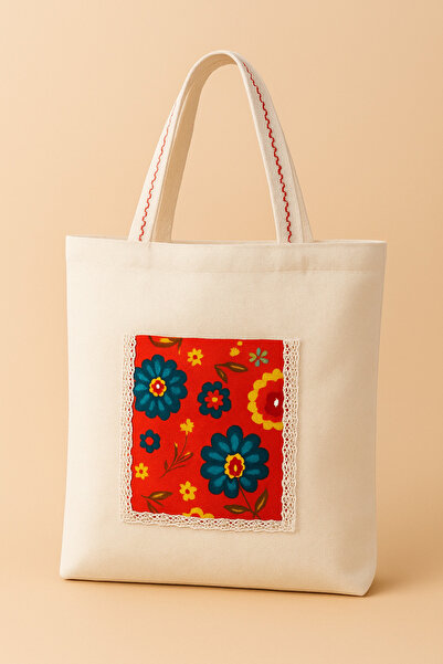 COLORPAK EL YAPIMI KETEN BEZ ÇANTA CEPLİ 34x34 cm