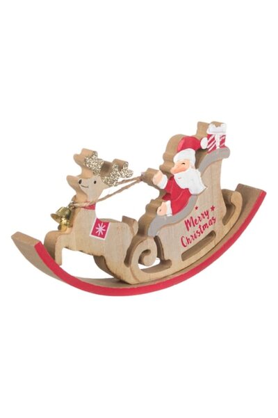 ANTBRO Decorațiune de Crăciun din lemn - Moș Crăciun cu sanie și ren, înălțime 11 cm, multicolor