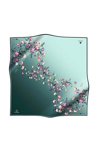 Vissona Tivil Silk Scarf 60849 - 9 - 0034 Mint Green Floral Pattern
