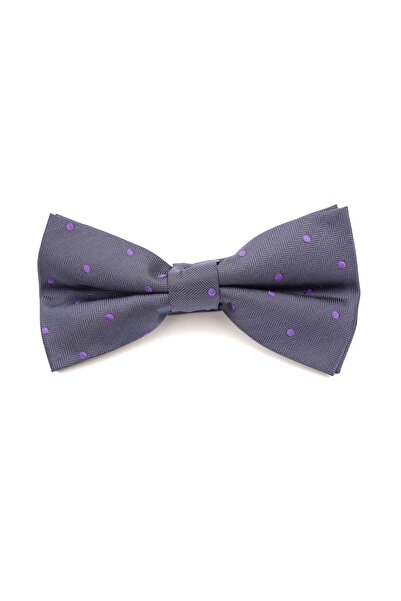 6AM Ceremony Navy blue pre-tied bow tie with purple polka dots made of silk