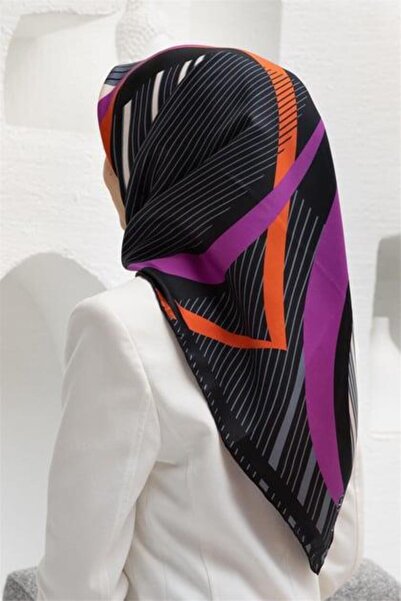 Vissona Μεταξωτό μαντήλι Tivil 60780 - 1 - 0001 - 0028 Μαύρο γκρι μοτίβο με ρίγες