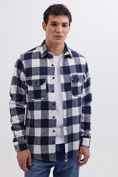 Tudors Erkek Slim Fit Dar Kesim Uzun Kollu Kapaklı Çift Cepli Kareli Kışlık O...