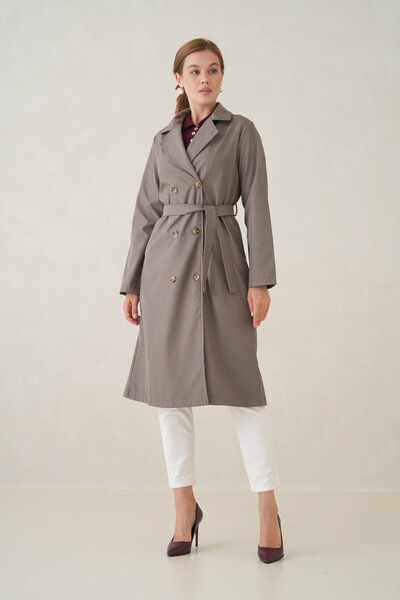 D1fference Noir Kruvaze Kemerli Trençkot – Sık Dokuma ve Rahat Kumaş Kadın Tr...