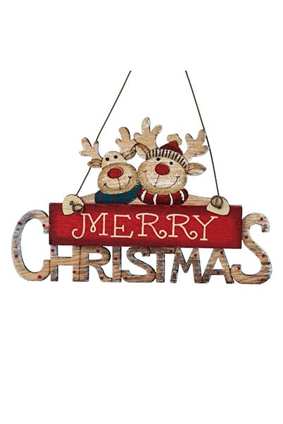 OEM Ornament de Crăciun, placă vintage din lemn cu cerb „Crăciun fericit”, ro...