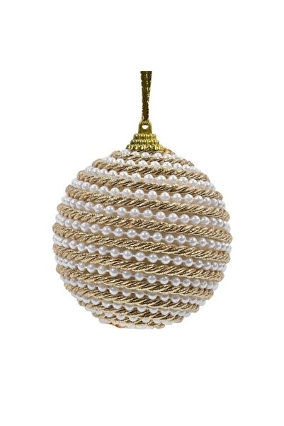 ANTBRO Ornament de Crăciun - glob de spumă cu șnur auriu răsucit și perle alb...