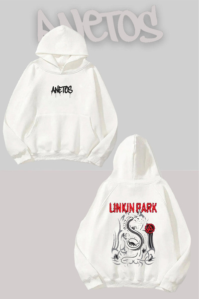 Anetos Linkin Park 7 Sırt cu imprimeu Alb cu glugă Swea tricou