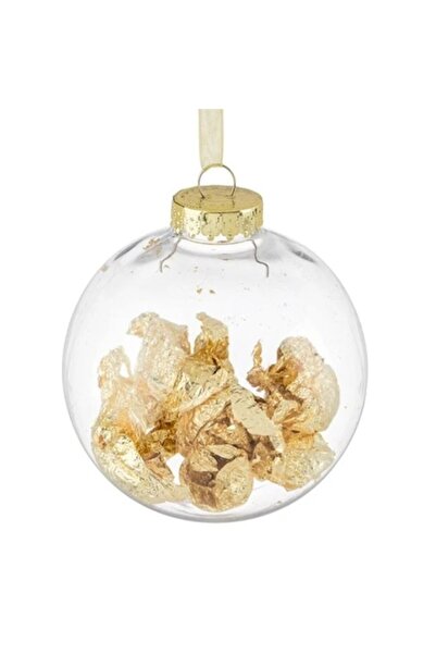 ANTBRO Ornament de Crăciun - glob transparent cu frunze aurii în interior, 10 cm