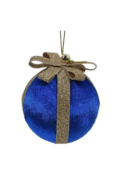 ANTBRO Glob de Crăciun din spumă catifelată - albastru cu panglică și fundă b...