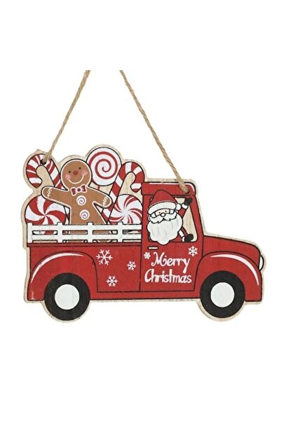 ANTBRO Decorațiune de Crăciun suspendată din lemn, camion roșu cu Moș Crăciun...