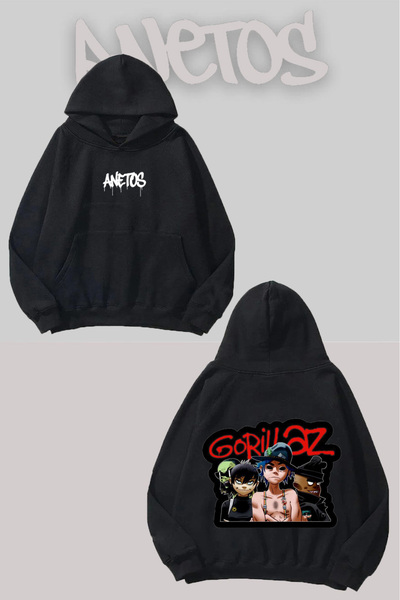 Anetos Φούτερ Gorillaz 2 Sırt με τύπωμα Μαύρο με κουκούλα
