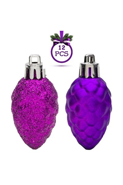 ANTBRO Set de 12 globuri de Crăciun Antbro® cu conuri de pin mov, mate și scl...