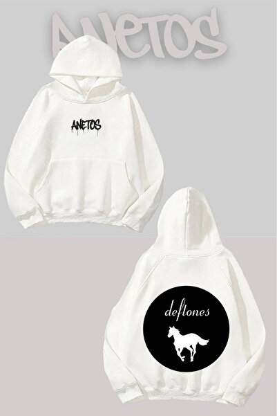 Anetos Deftones 1 Sırt cu imprimeu Alb cu glugă Swea tricou