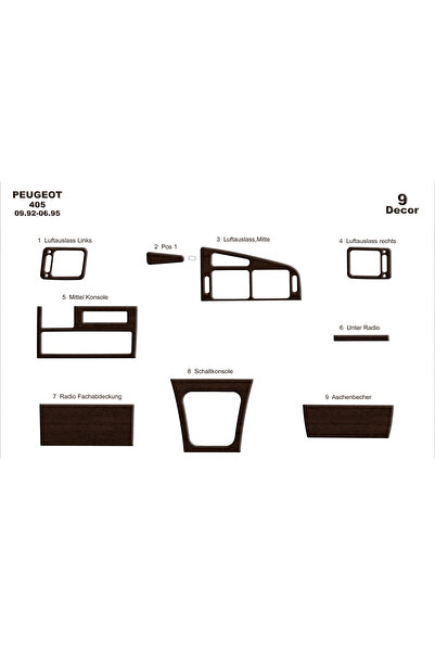 Marscockpitdesign غطاء كونسول وصندوق السيارة لبيجو 405 موديل 1992-1995، 9 قطع