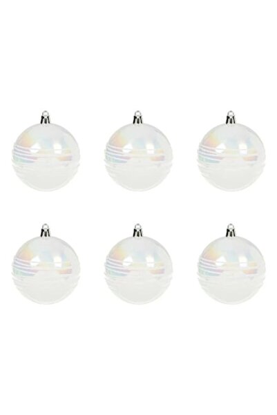 ANTBRO Set de 6 globuri de Crăciun Antbro®, alb, iridescent, mat, cu dungi st...