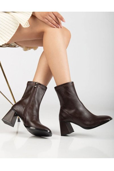 Comely shoes kadın kahverengi streç küt burun kadın bot
