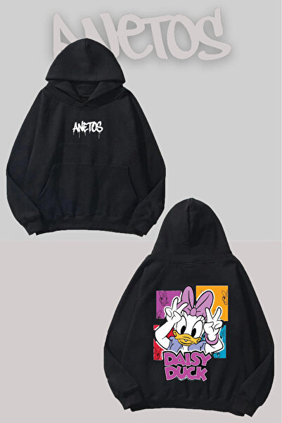 Anetos Daisy Duck Spate cu imprimeu Negru cu glugă Swea tricou
