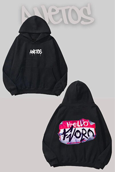 Anetos Здравей, Tzoro, черна суитшърт с качулка и печат на гърба