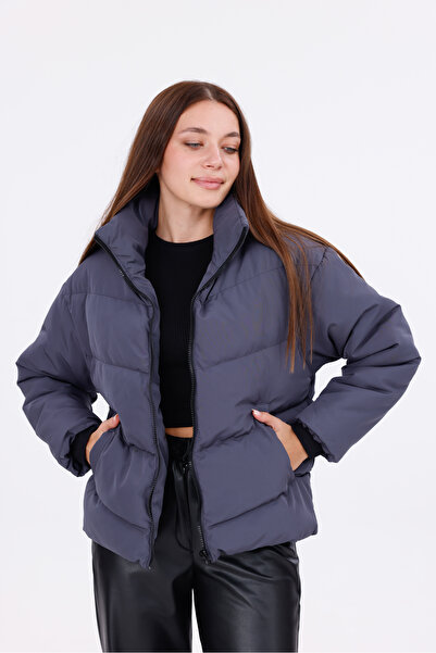 Royalside Women's Anthracite Puffer Jacket – Zippered Comfortable Fit Warm Casual Winter Outerwear