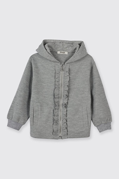 Panço Kız Bebek Fermuarlı Gri-Melanj Sweatshirt