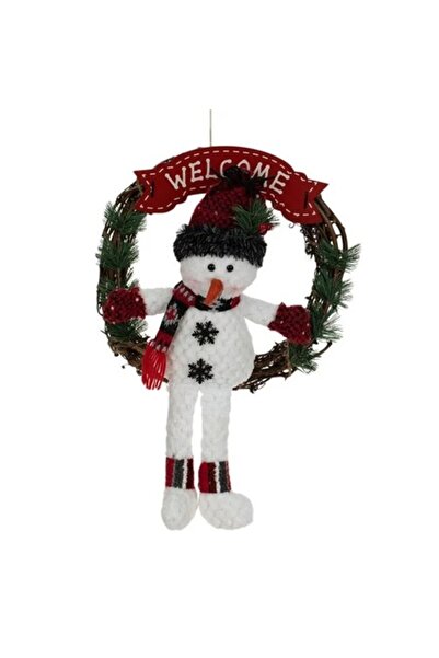 ANTBRO Coroană de Crăciun - om de zăpadă cu căciulă tricotată neagră/roșie, c...