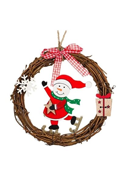 ANTBRO ® Ξύλινο Χριστουγεννιάτικο Στεφάνι με Χιονάνθρωπο με Χρυσά Γκλίτερ Πατ...