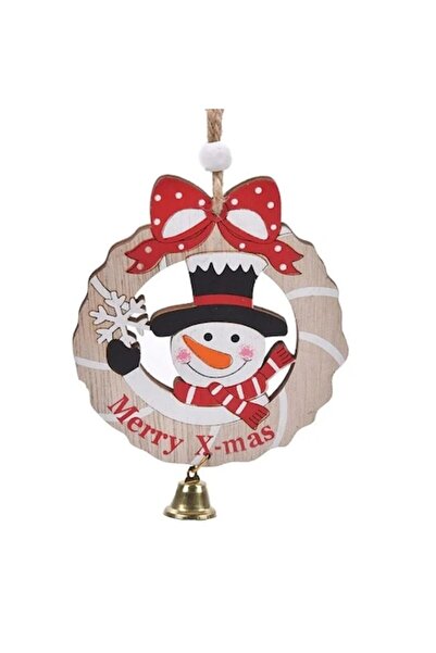 ANTBRO Ornament de Crăciun - glob perforat din lemn cu om de zăpadă și clopoț...