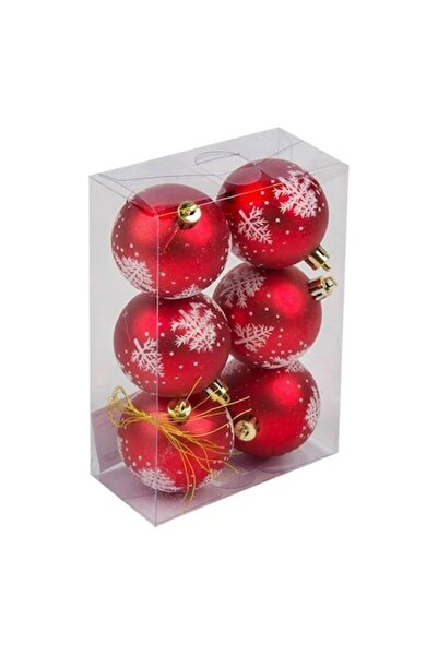 ANTBRO Set de 6 globuri de Crăciun, roșu mat cu model alb, 6 cm
