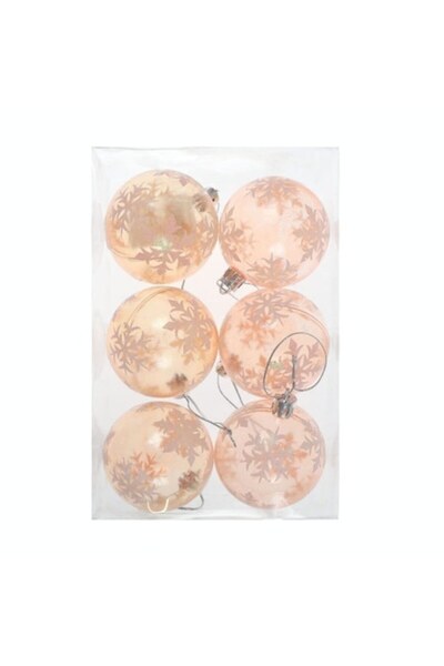 ANTBRO Set de 6 globuri de Crăciun portocalii cu fulg de zăpadă alb, plastic,...