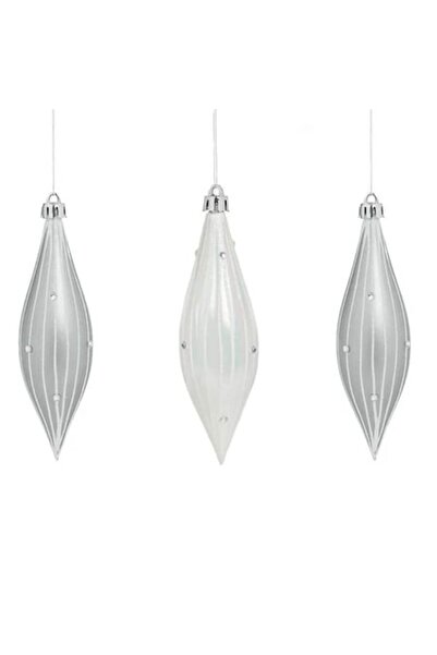 ANTBRO Σετ 3 στολιδιών χριστουγεννιάτικου δέντρου Antbro®, ασημί και λευκό γλ...