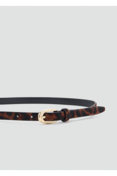 MANGO Woman Leopar desenli deri kemer