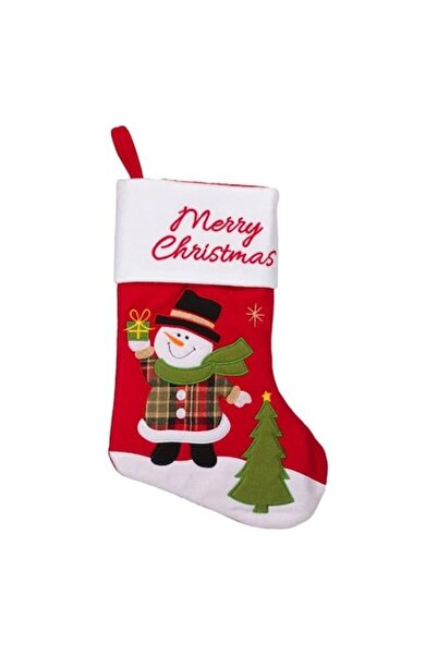ANTBRO Χριστουγεννιάτικη κάλτσα δώρου κόκκινη με χιονάνθρωπο και δέντρο, 25x3...