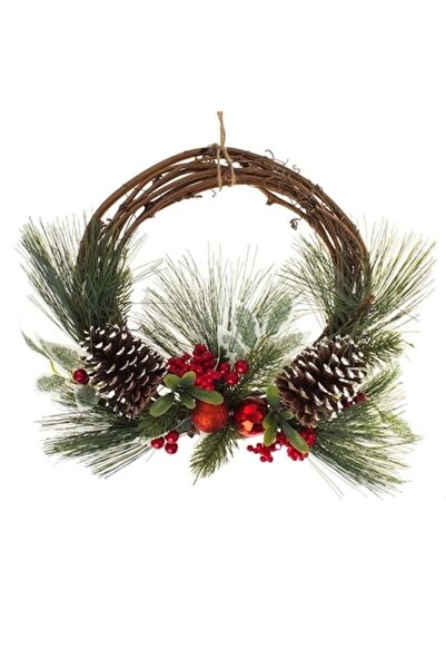 ANTBRO Coroană decorativă de Crăciun cu crengi de pin, conuri, fructe de pădu...
