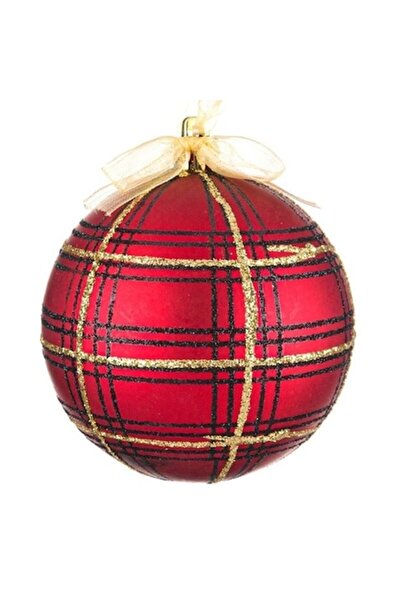 ANTBRO Glob de Crăciun din plastic, roșu cu carouri, dungi aurii și negre, 8 cm