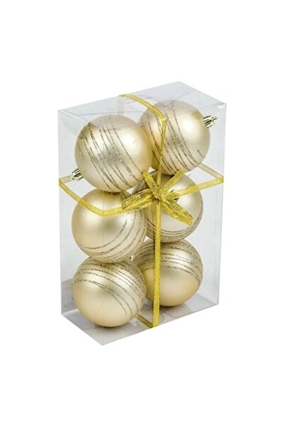 ANTBRO Σετ 6 χριστουγεννιάτικων στολιδιών, μπεζ ματ με Ριγέ σχέδιο με γκλίτερ...