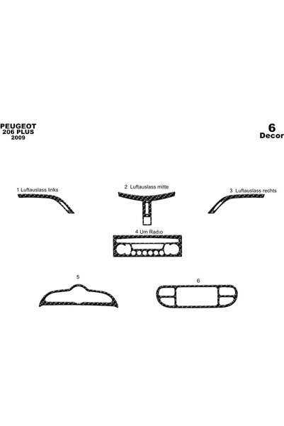 Marscockpitdesign غطاء كونسول وصندوق السيارة لبيجو 206 بلس 2009 6 قطع