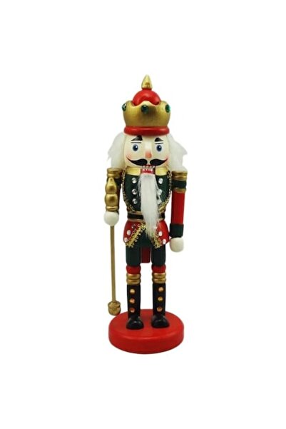 ANTBRO ® Ornament de Crăciun rege din lemn cu uniformă roșie/verde și detalii...