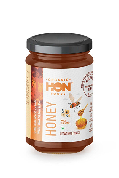 HON FOODS عسل برازيلي خام عضوي نقي (زهرة برية)، 500 جرام