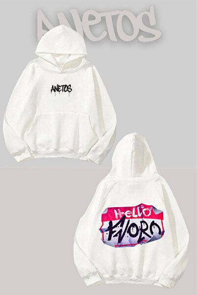 Anetos سويت شيرت أبيض بقلنسوة مطبوع عليه هيلو تزورو